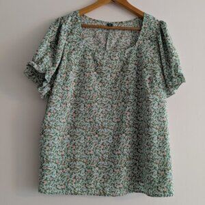 Shein Green Floral Short Sleeved Blouse Size 3XL
